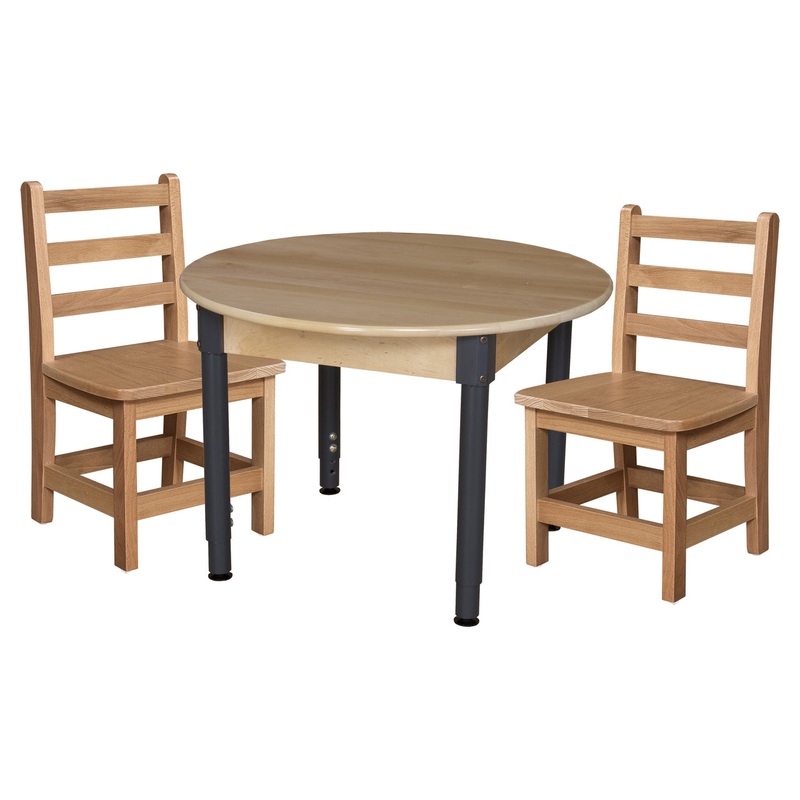 30″ Round Hardwood Adjustable-Height Table w/ Chairs (13″ Seat Height)
