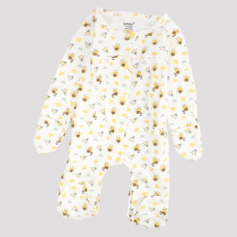 Little Bees Long-Sleeved Baby Footie