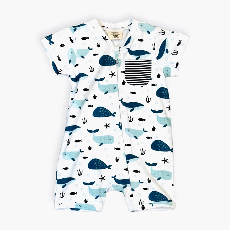 Short Zipper Baby Romper – Whales 0-3 months