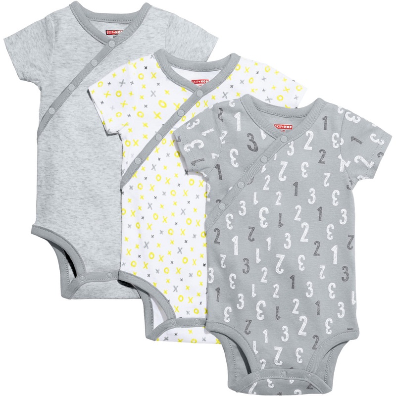 Skip Hop ABC-123 Short Sleeve Bodysuit Set, 3-Pack – Grey (3 Months)