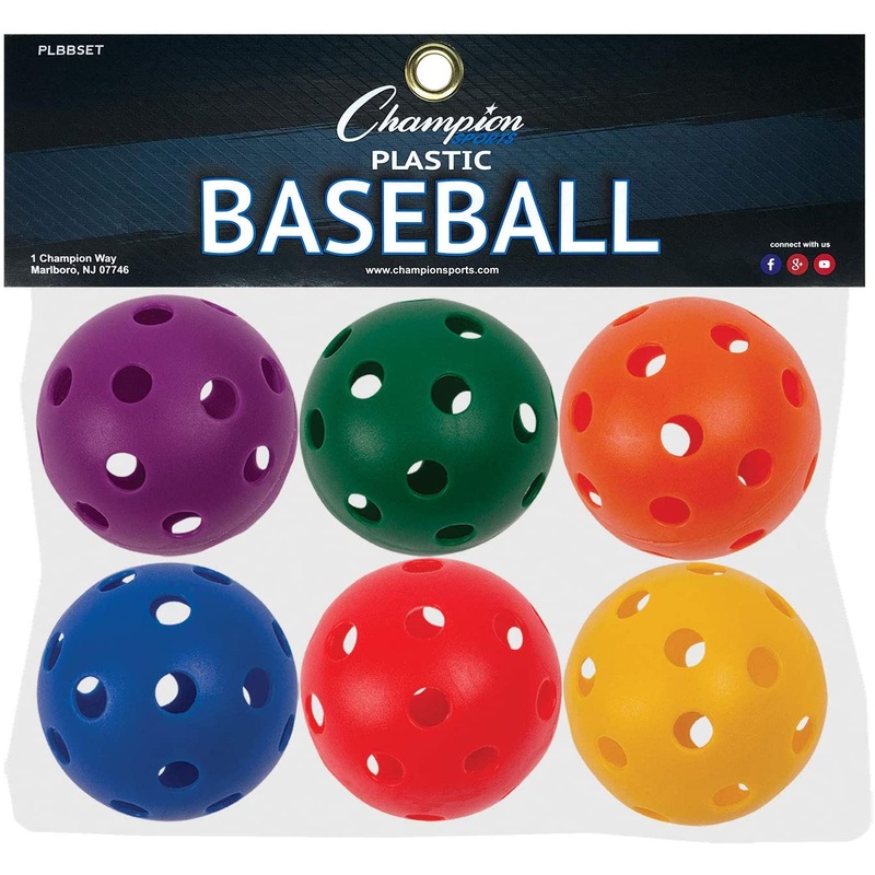 Champion Sports Plastic Baseball, Assorted Colors, Set of 6 , 9″