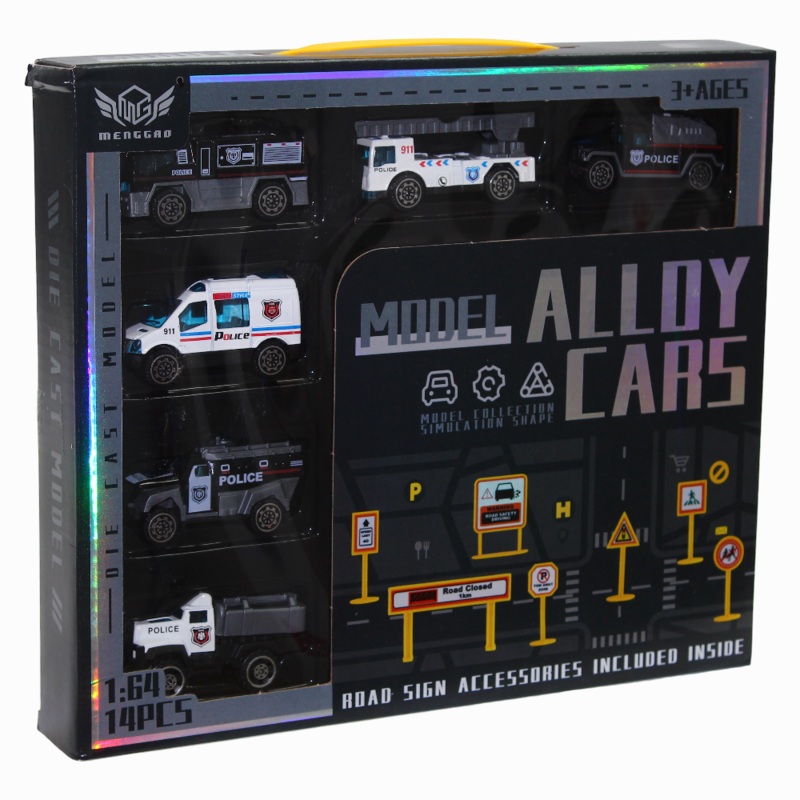 1:64 Scale Die Cast Police Car Set  (14 Pieces)
