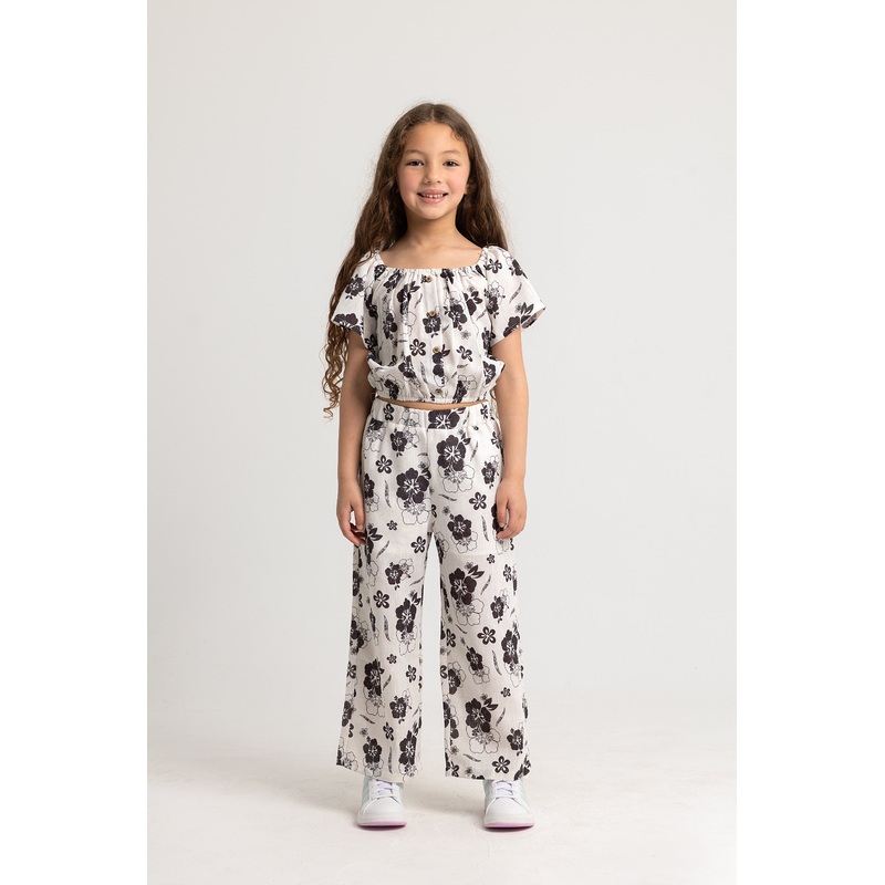 Girls Polyester 2-Piece Outfit Set  Floral Print