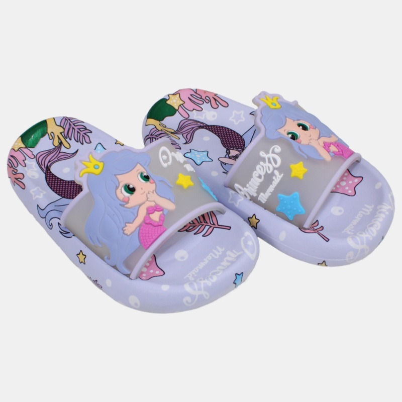 Girls Rubber Slides  Purple with Mermaid Design
