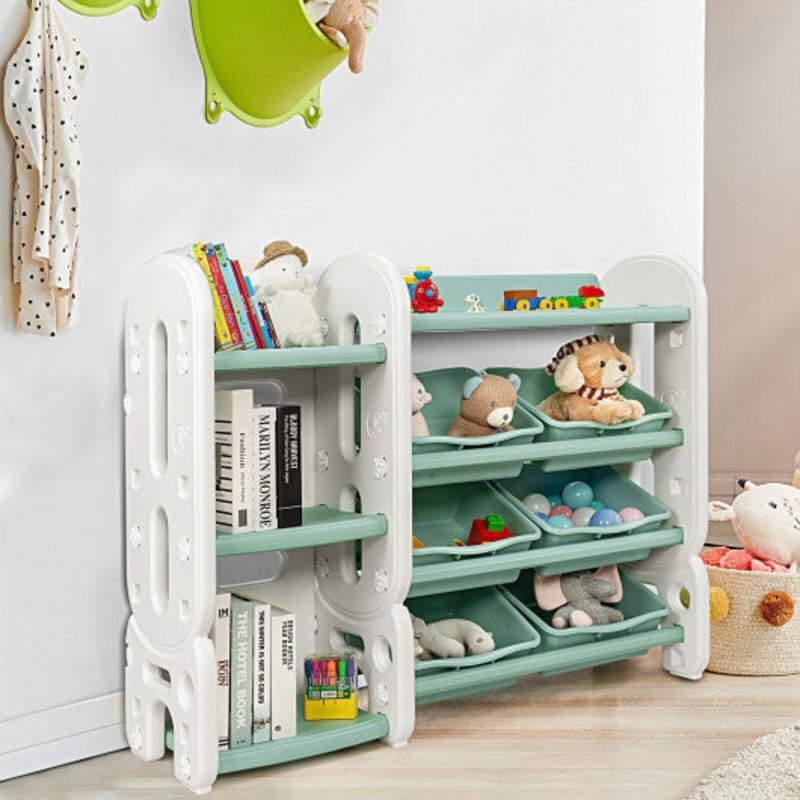 Kids Toy Storage Organizer With Bins and Multi-Layer Shelf for Bedroom Playroom -Green