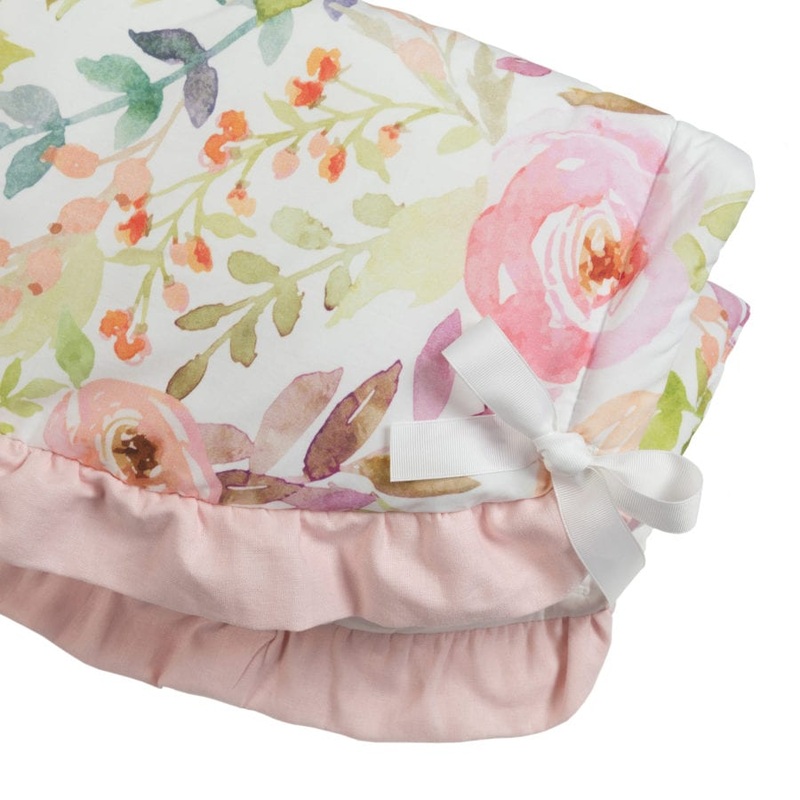 Liz & Roo Blush Watercolor Scalloped Rail Cover with Petal Pink Ruffle