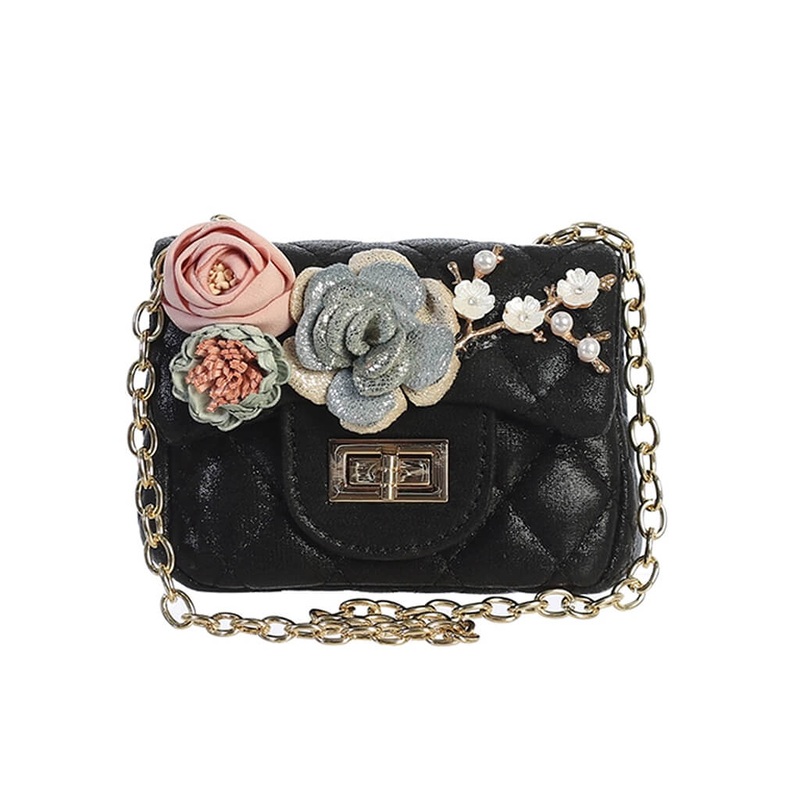 Metallic Mini Purse with Flowers
