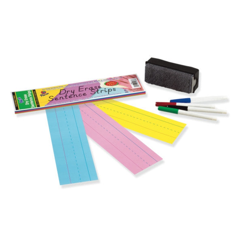 Pacon Dry Erase Sentence Strips, 3 Assorted Colors