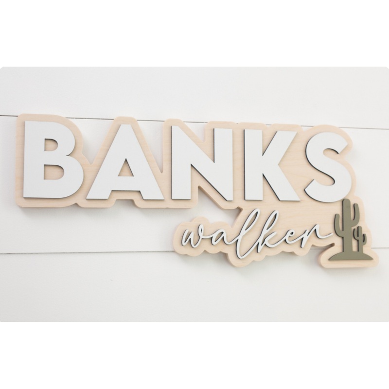 Sugar + Maple Personalized Bubble Wood Sign | Cactus