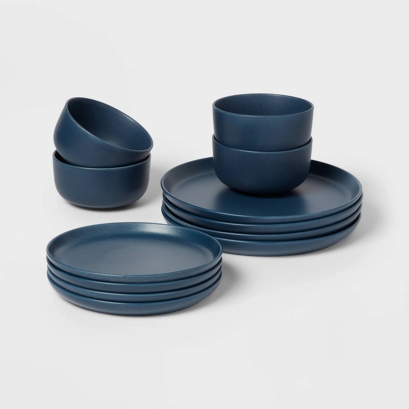 12-Piece Stoneware Tilley Dinnerware Set- Blue