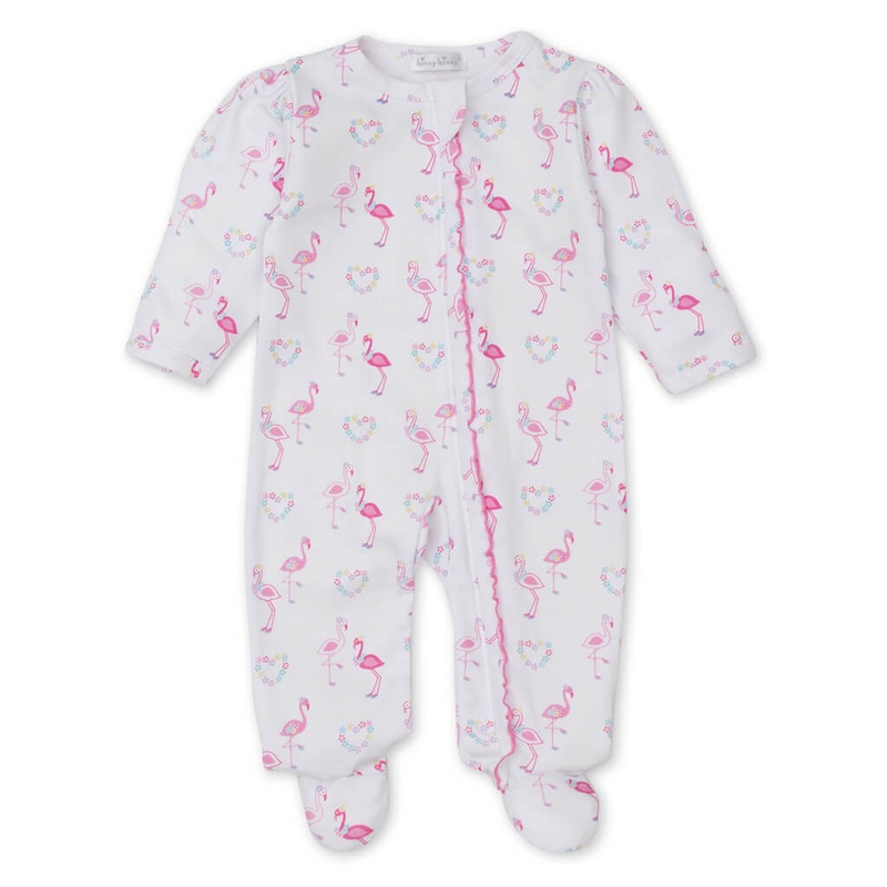 Kissy Kissy Print Zipper Footie Flowers n Flamingos
