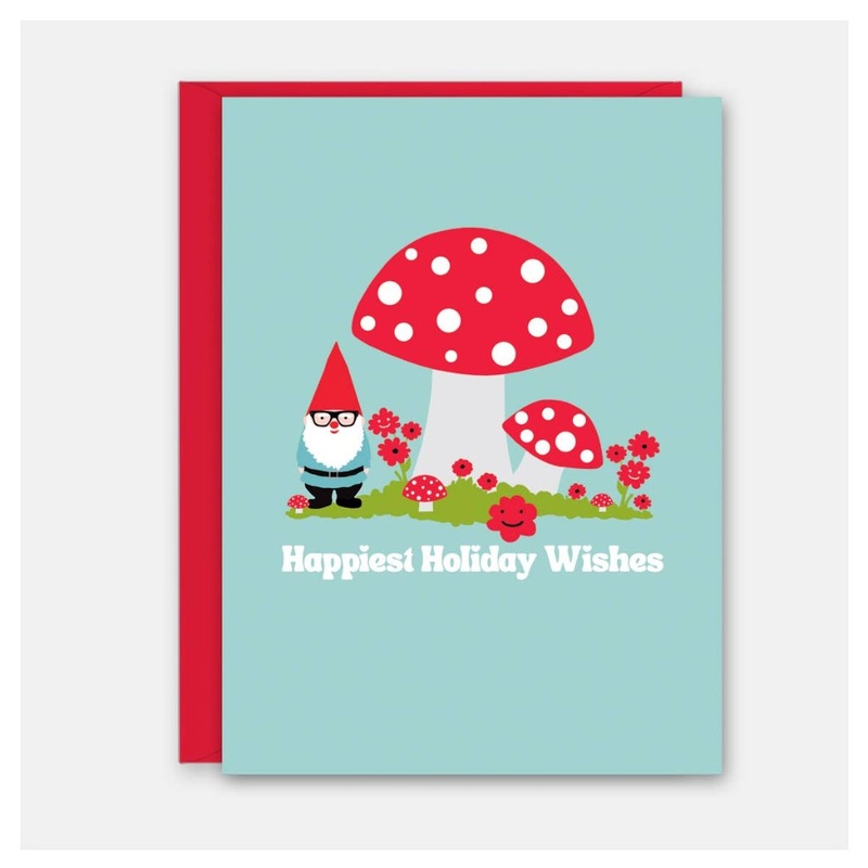 Mushroom + Gnome Holiday & Christmas Card