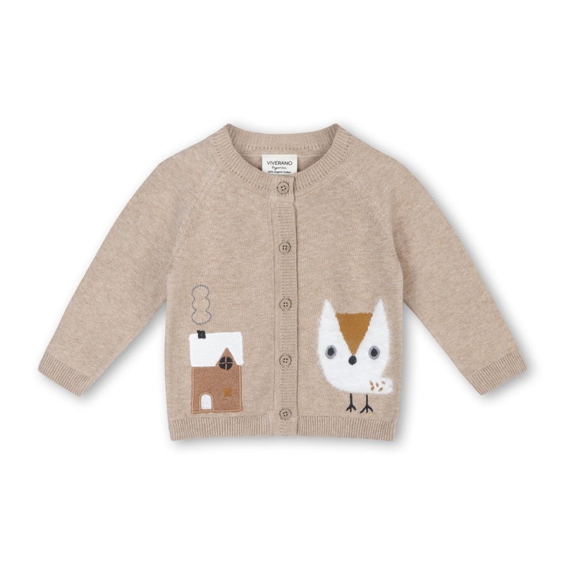 Owl Applique Organic Cotton Knit Baby Cardigan 0-3 months