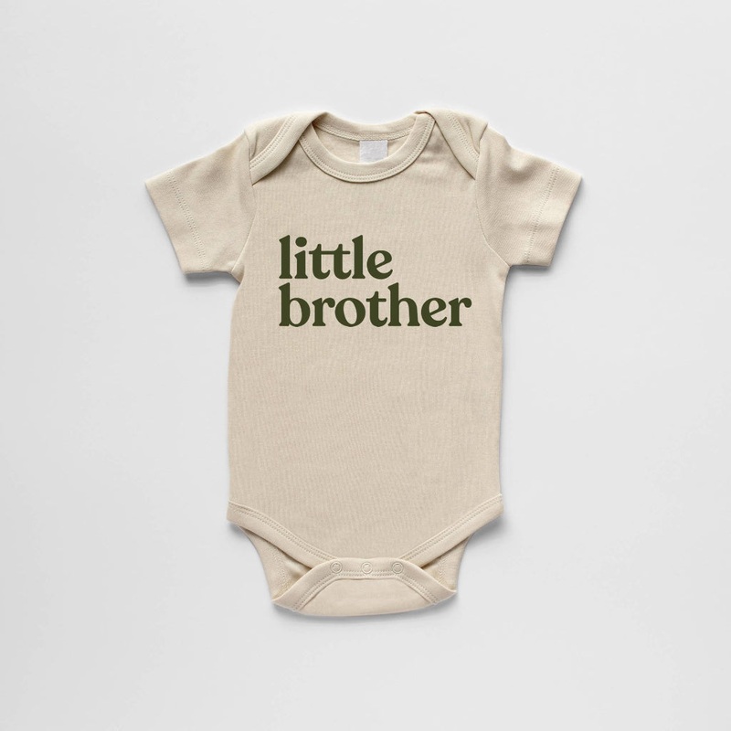Organic Little Brother Short-Sleeved Baby Bodysuit – Cream with Olive Ink 0-3 Months