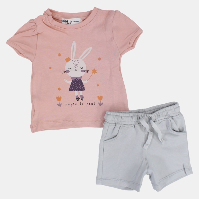 Baby Girls Cotton Pajama Set  Dusty Pink with a Bunny & “Magic is Real” Print