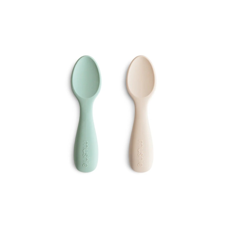 Silicone Toddler Starter Spoons 2-Pack – Cambridge Blue + Shifting Sand