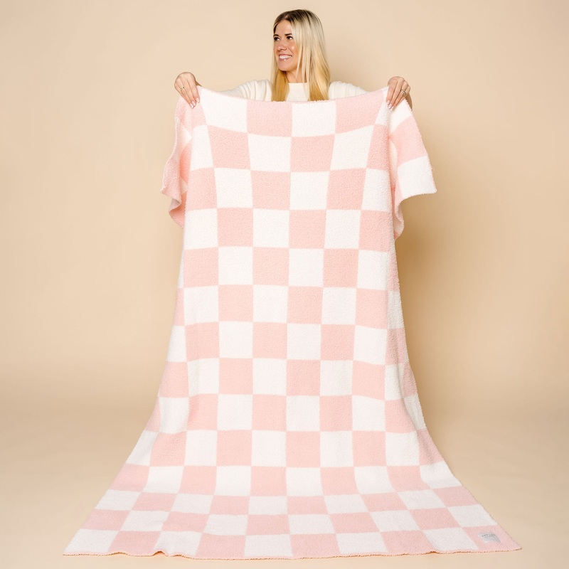 Chenille Blanket – Blush Check – Adult/Throw
