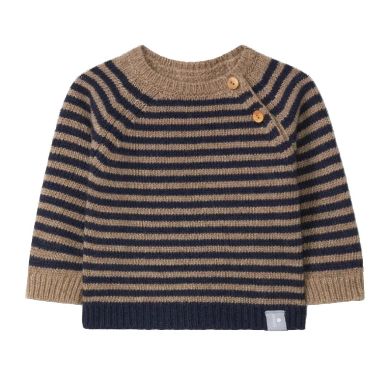 Snug (Portugal) – Knit Sweater – Navy + Taupe Stripe