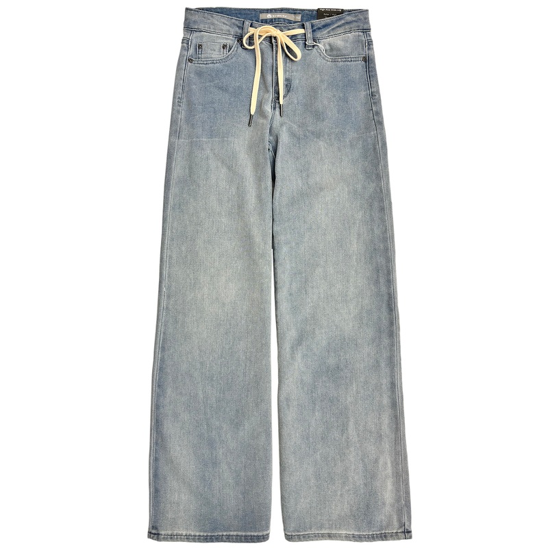 Tractr Drawstring Wide Leg Stretch Denim Pant