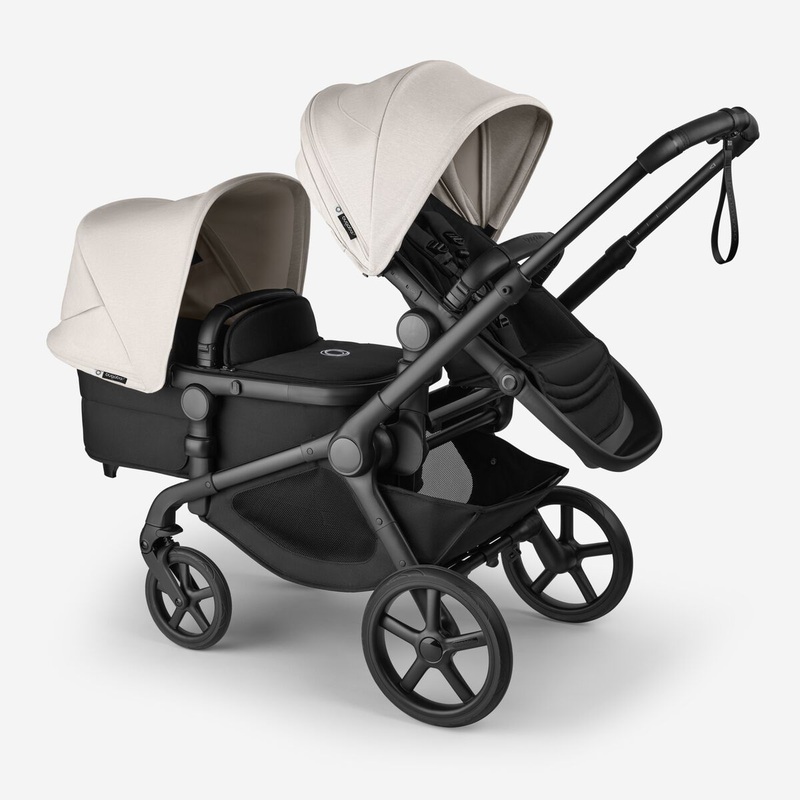 Bugaboo Kangaroo Tandem Stroller – Black Chassis/Midnight Black Fabric/Misty White Canopy