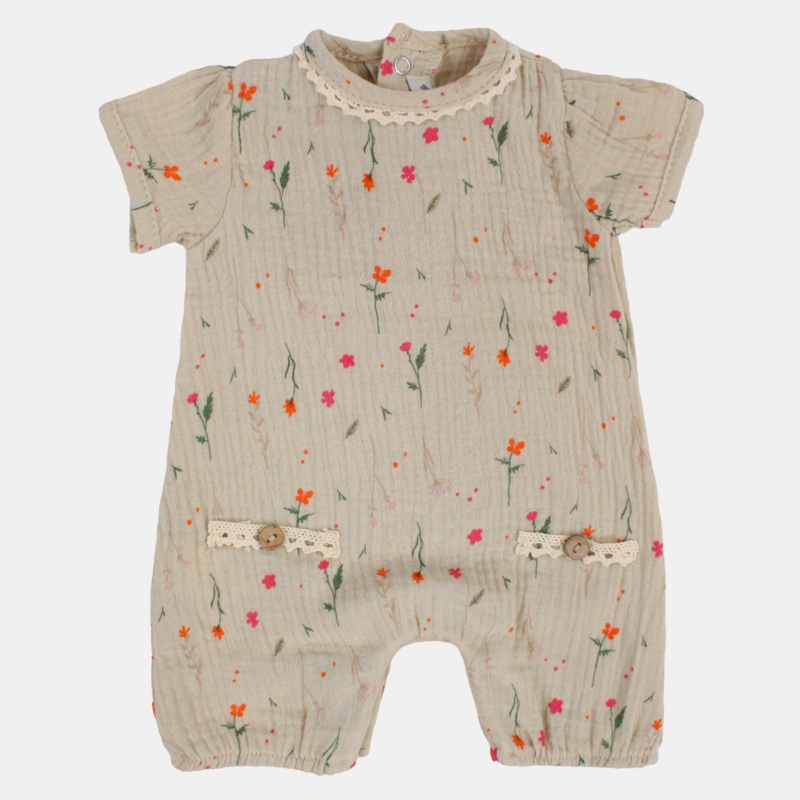 Baby Girls Linen Romper   Floral Print