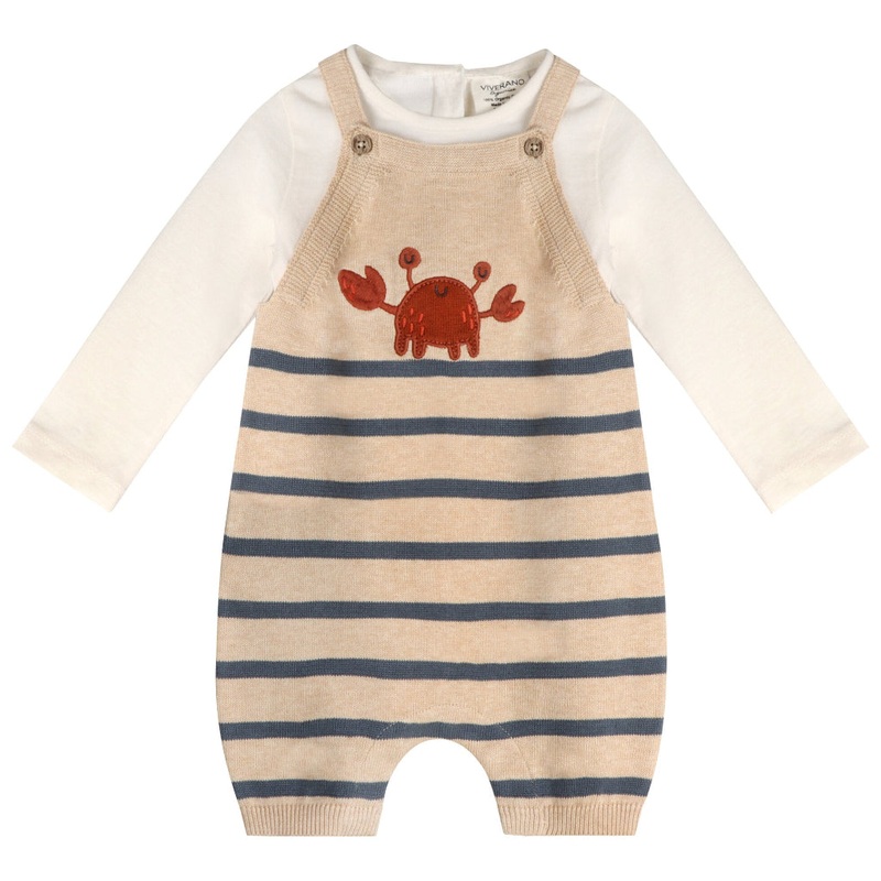 Crab Embroidered Knit Baby Romper & Bodysuit Set 0-3 months