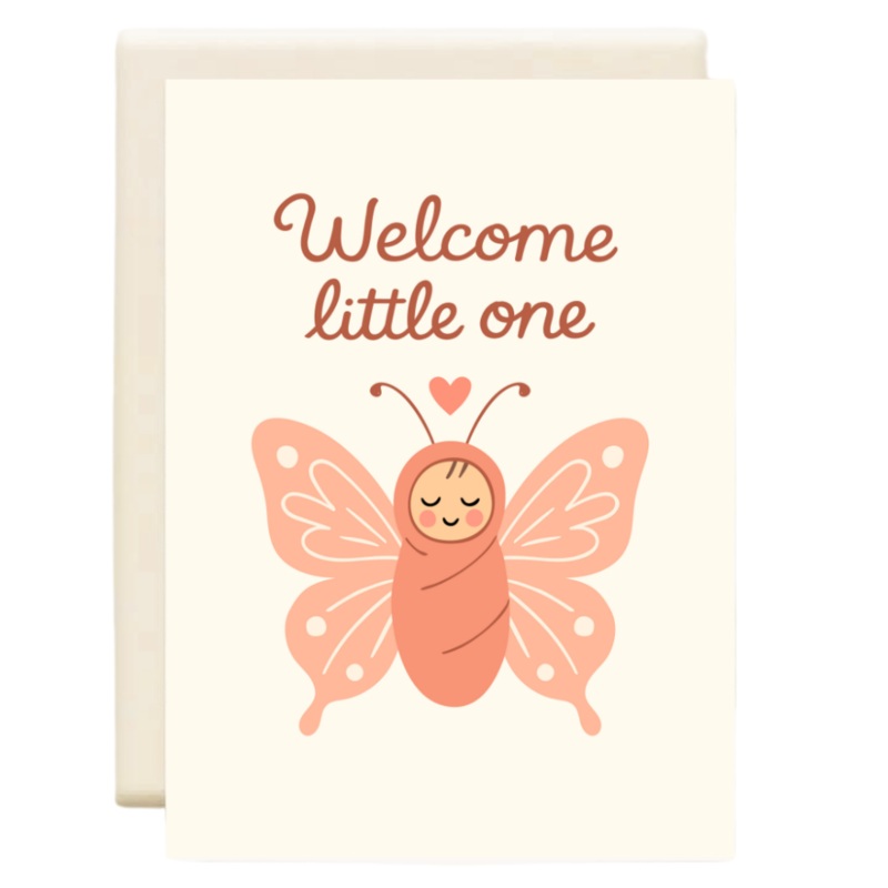 Orange Butterfly New Baby Greeting Card