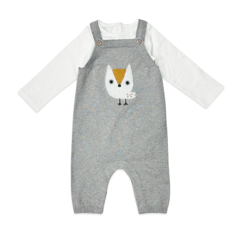 Owl Applique Knit Baby Overall & Bodysuit Set 0-3 months