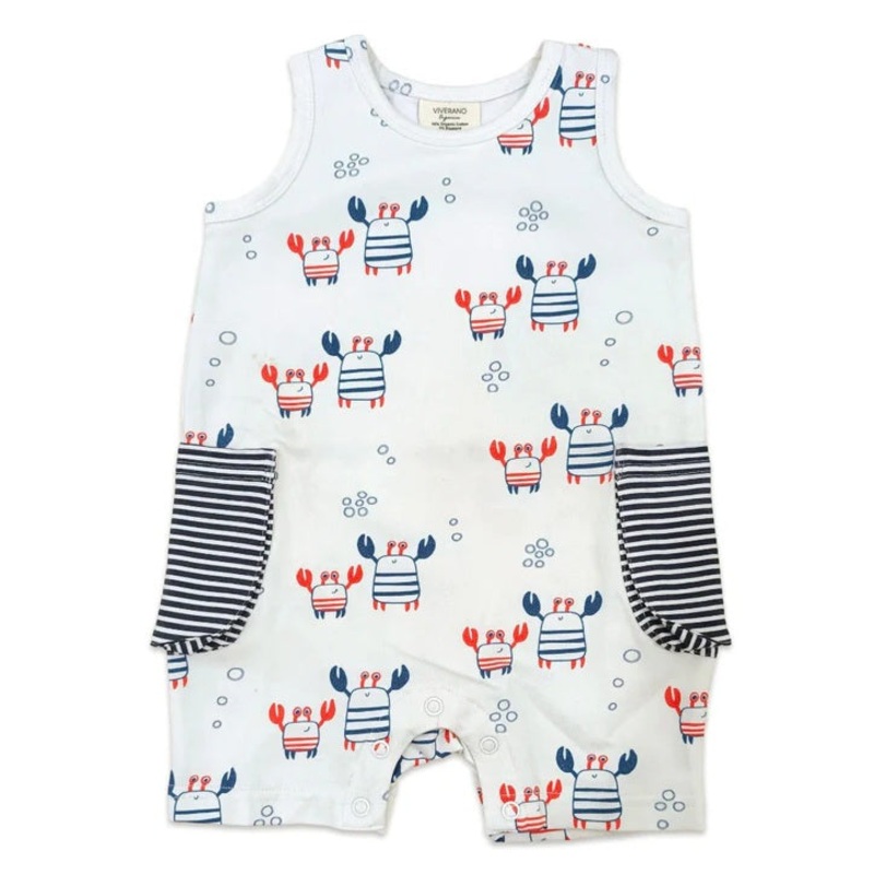 Nautical Crab Side Pocket Short Baby Romper 0-3 months