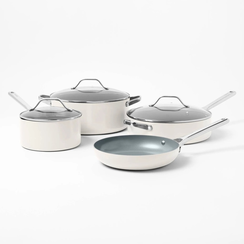 7pc Nonstick Ceramic Coated Aluminum Cookware Set Cream –