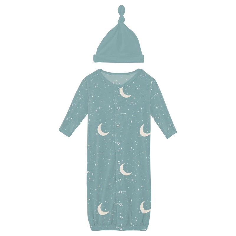 Kickee Pants Layette Gown Converter & Single Knot Hat Set – Jade Starry Sky & Moon