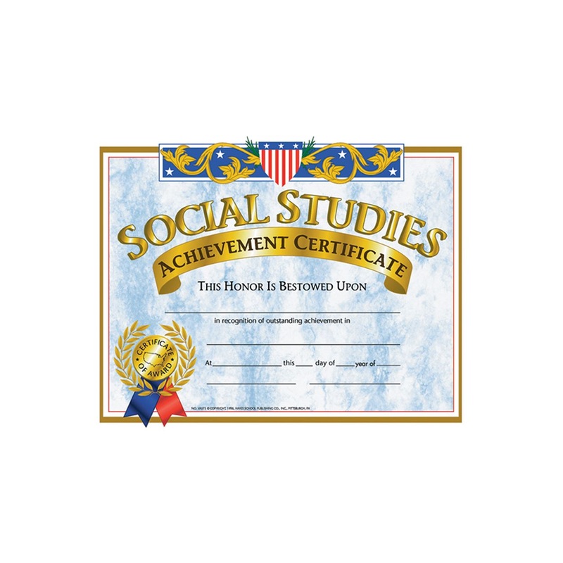 Social Studies Achievement Certificate, 8.5″ x 11″ – Pack of 30