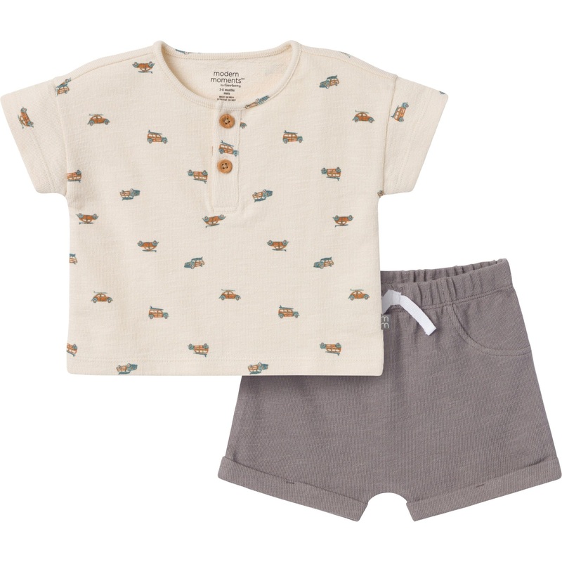 2-Piece Baby Boys Beach Buggys Henley Shirt and Shorts Set