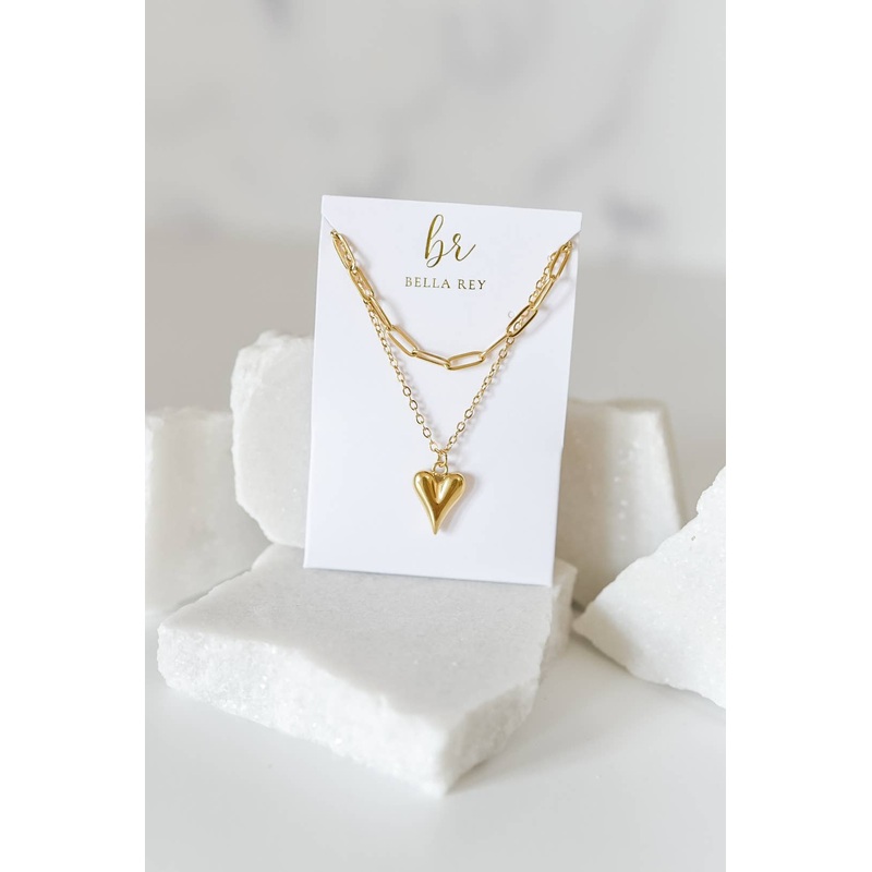 Bella Rey Layered Paperclip Heart Charm Necklace