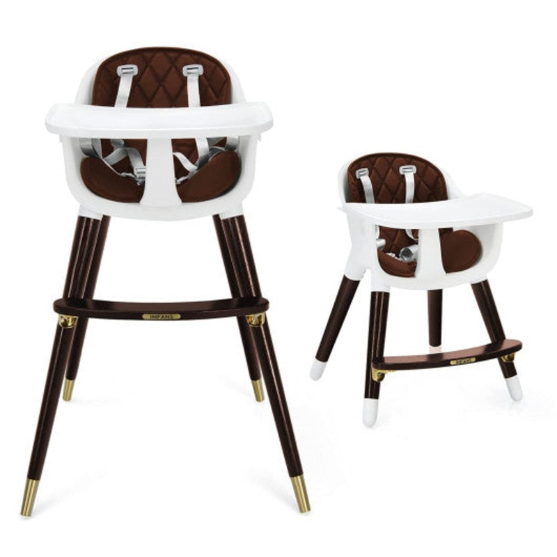 3-in-1 Adjustable Baby High Chair With Soft Seat Cushion for Toddlers-Brown