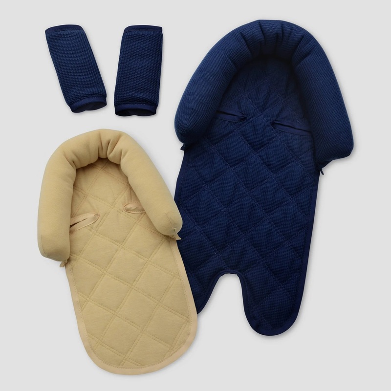 Duo Car Seat Head Support and Strap Covers – 2pc – Navy Waffle