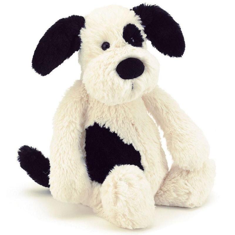 Jellycat Bashful Black & Cream Puppy Medium 12″