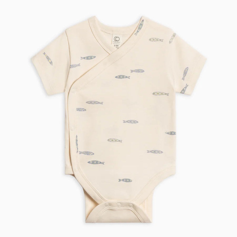 Lark Short Sleeve Kimono Bodysuit – Fish / Marino + Rain Newborn