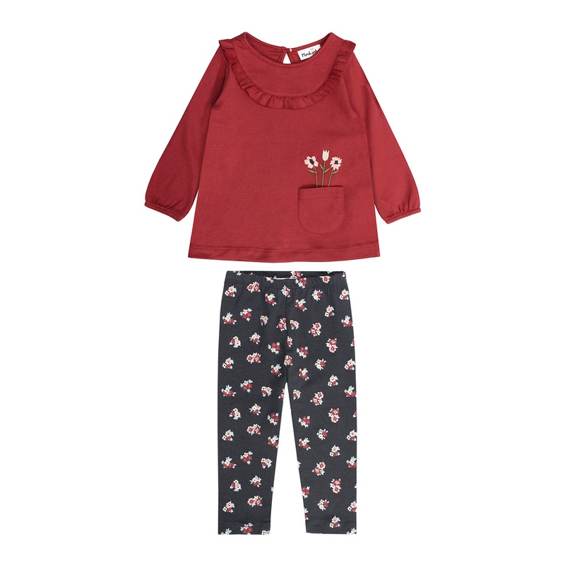 RUFFLE TOP W/ POCKET FLOWER W/ PRINT LEGGING