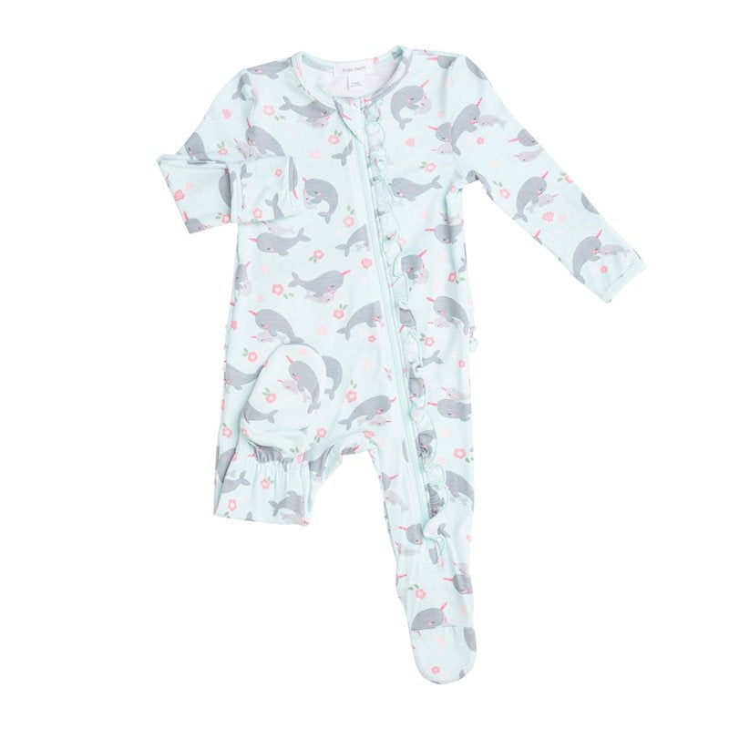 Angel Dear Narwhals Ruffle Zipper Footie – 18-24 Months