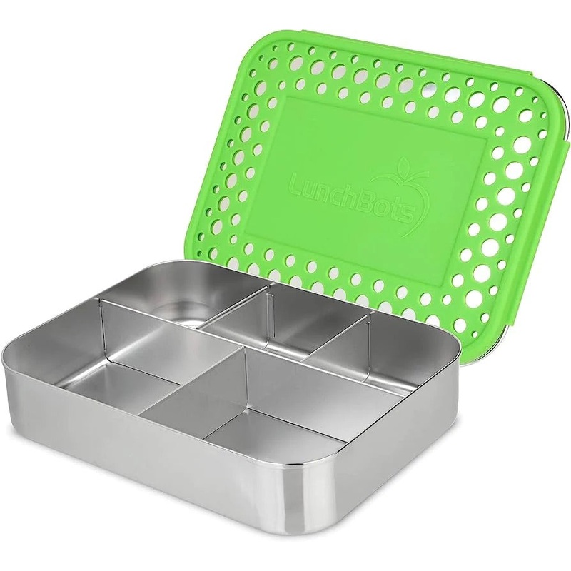 LunchBots – Large Cinco Bento Box | 5 Compartments | Green