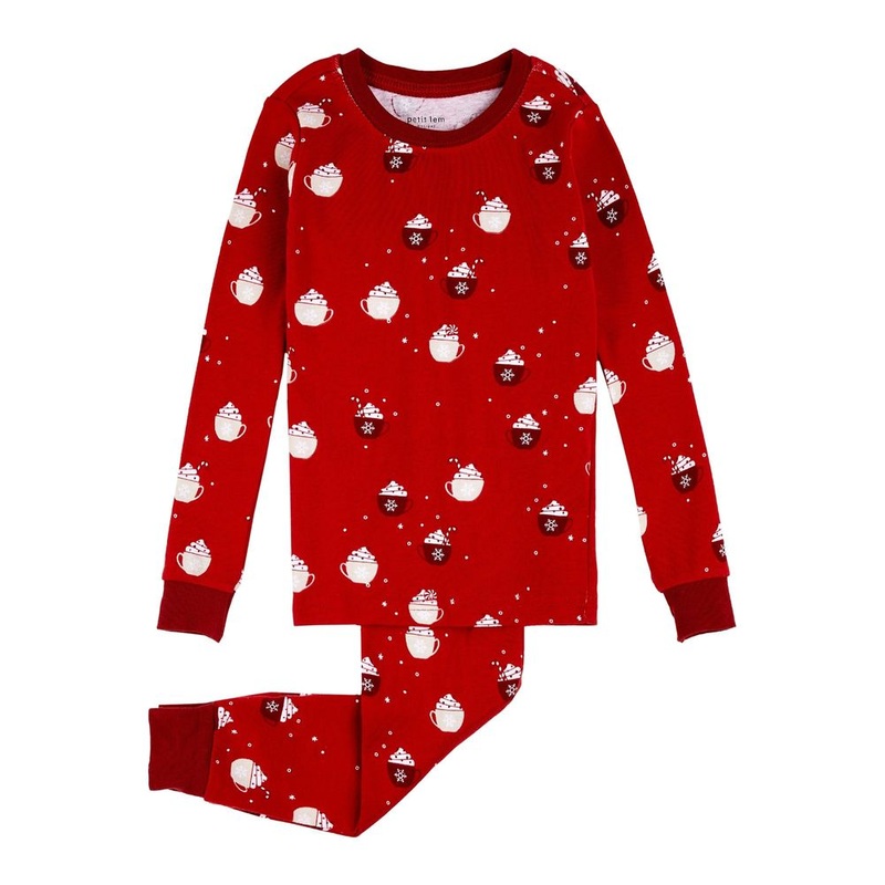 Petit Lem 2-Piece Organic Cotton Ribbed Pajama Set in Hot Cocoa on Scarlet