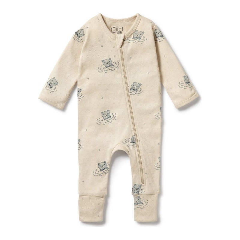 Wilson+Frenchy Organic Cotton Pointelle Zipsuit with Feet