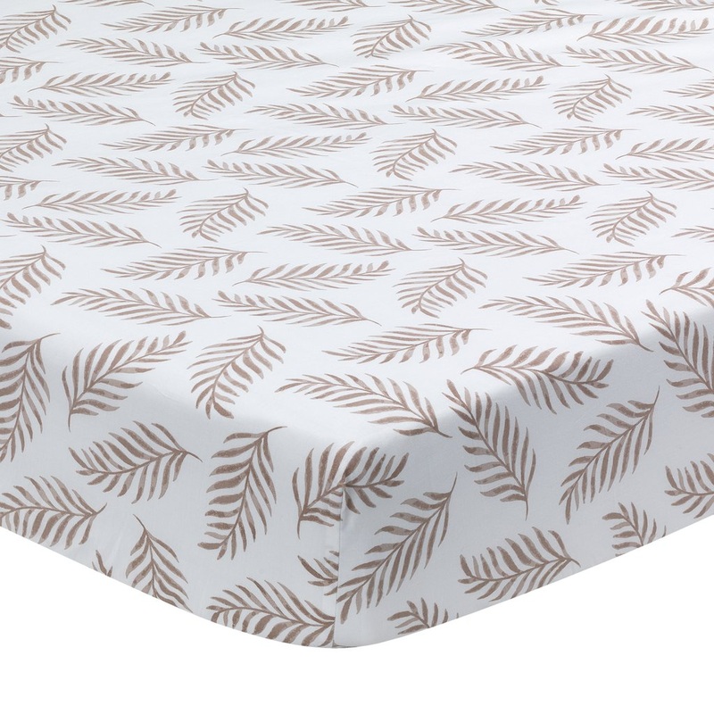 Lambs & Ivy Taupe Leaves Print Organic Cotton Fitted Crib
