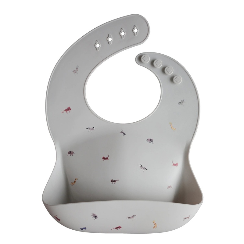 Silicone Baby Bib – Safari Light Grey