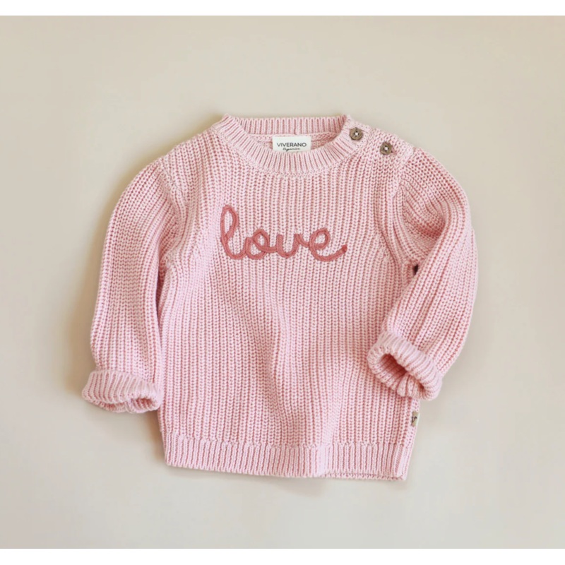 LOVE EMBROIDERED CHUNKY KNIT BABY PULLOVER SWEATER
