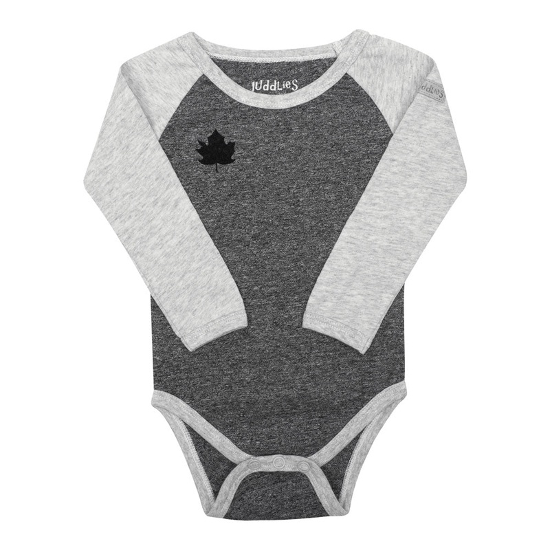 Juddlies Organic Cotton Raglan Long Sleeve Bodysuit – Graphite Black (Newborn 0-10 lbs)