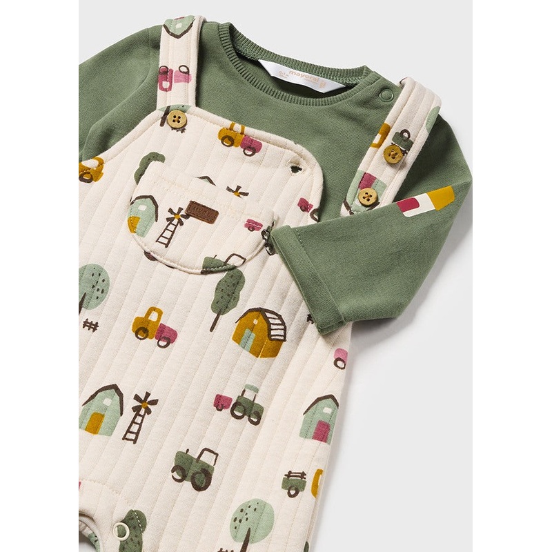 Newborn Padded Dungarees and T-Shirt Set in Forest