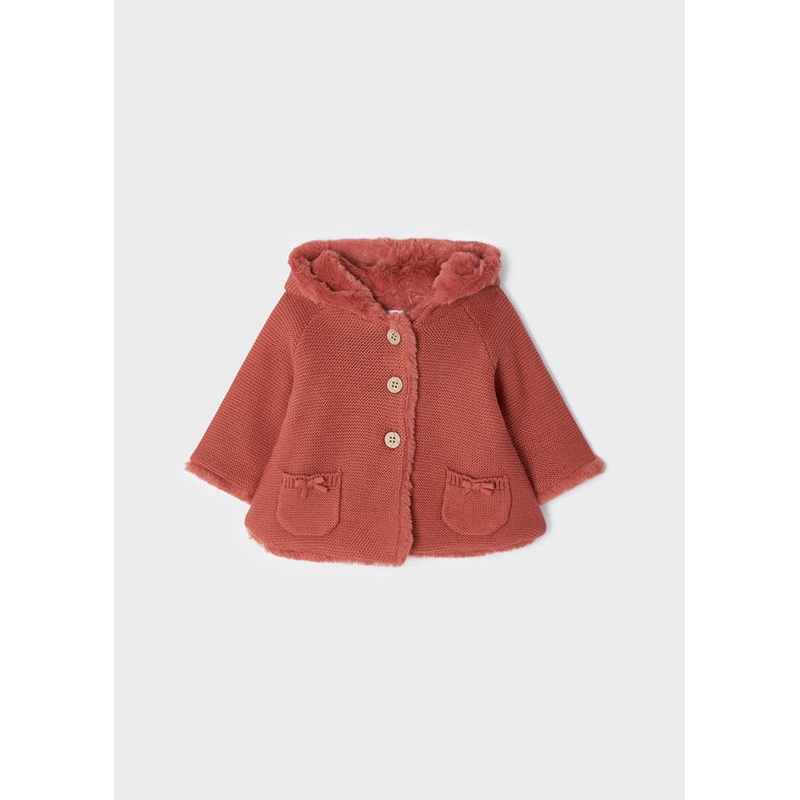 Long knitted cardigan newborn girl – Brick Red