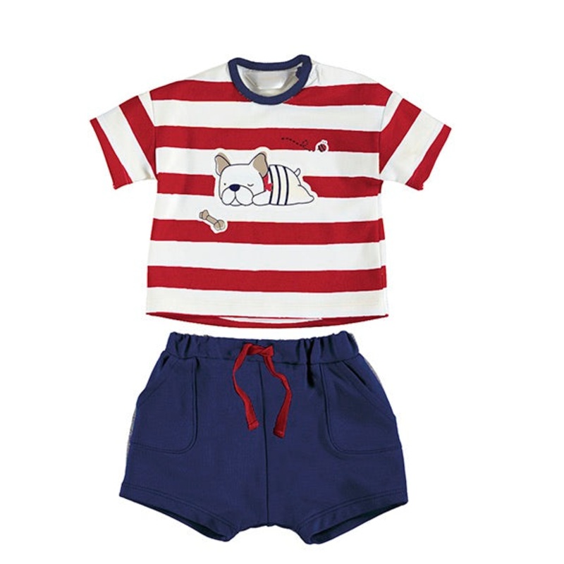 Newborn Boy Red Dog Short Set – Stripe Shirt